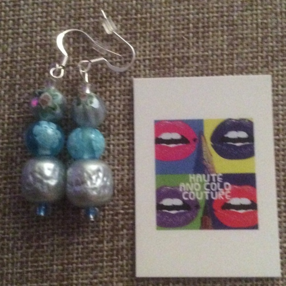 NEW Handmade Floral Blue Glass Pearl Earrings